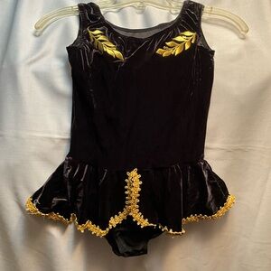 Charming Velvet Kids Dance Costume with Gold Accents